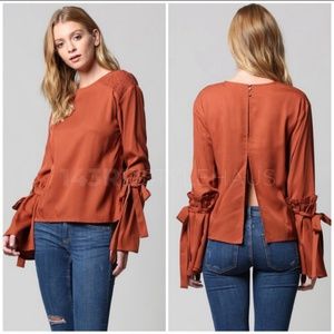 Rust Orange Tie Bell Sleeve Top